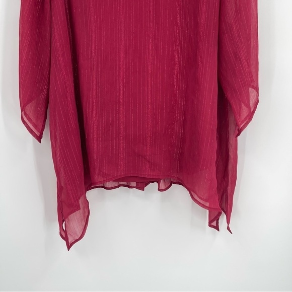 MAGGIE BARNES FOR CATHERINES Maroon LINED Button Up TOP SIZE 2X Metallic - Picture 9 of 12